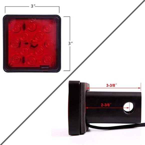 Red Lens Trailer Hitch Cover with 12 LED Brake Light Fit 2" Receiver - Picture 5 of 8